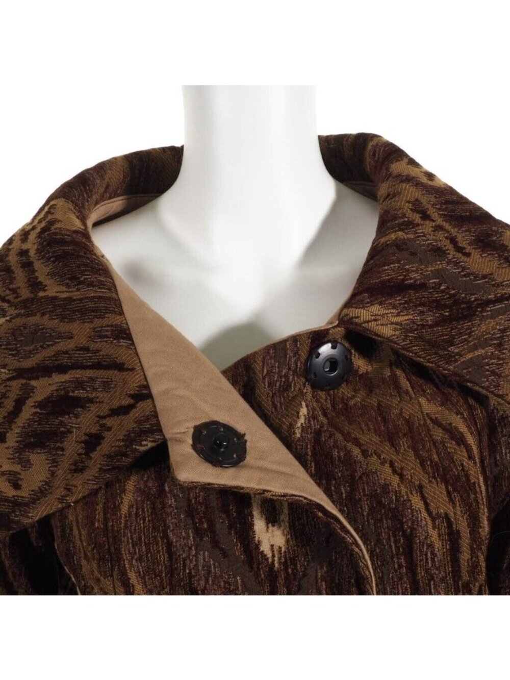 Brocade Womens Jacket S / M Lined Brown Tan Shawl Collar Hand Taylored - Picture 8 of 12